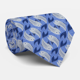 Visblokprint - blauw stropdas