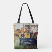 Visboot bij haven tote bag (Achterkant)