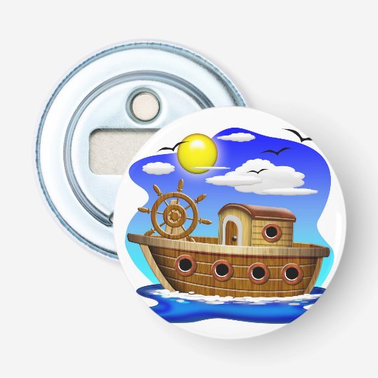Visboot Cartoon  Button Flesopener (Voorkant)
