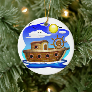 Visboot Cartoon Keramisch Ornament