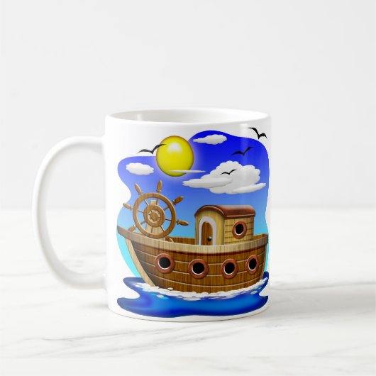 Visboot Cartoon Koffiemok (Links)
