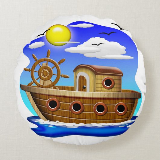 Visboot Cartoon Rond Kussen (Voorkant)