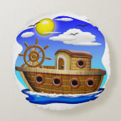 Visboot Cartoon Rond Kussen (Achterkant)