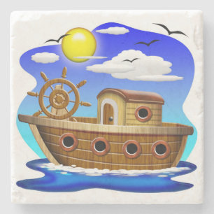 Visboot Cartoon  Stenen Onderzetter