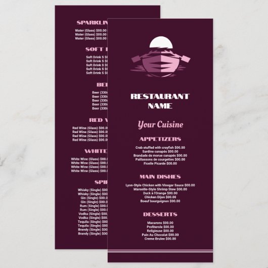 Visboot, Restaurant Slimline Menu (Voorkant / Achterkant)