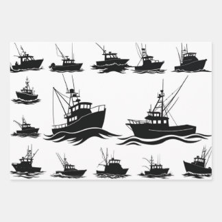 Visboot Silhouet Patroon Inpakpapier Vel