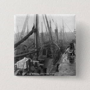 Visdokken, Grimsby, begin 20e eeuw Vierkante Button 5,1 Cm