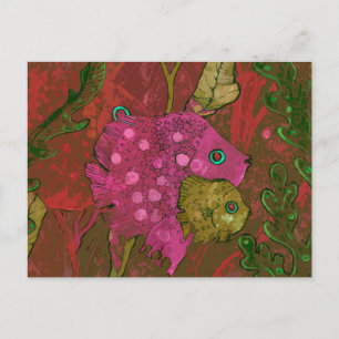 Visfamilie onderwater oceaandier roze roze groen briefkaart