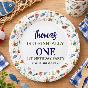 Visfeestje 1e verjaardag O-Fish-Ally Eén feestje Papieren Bordje