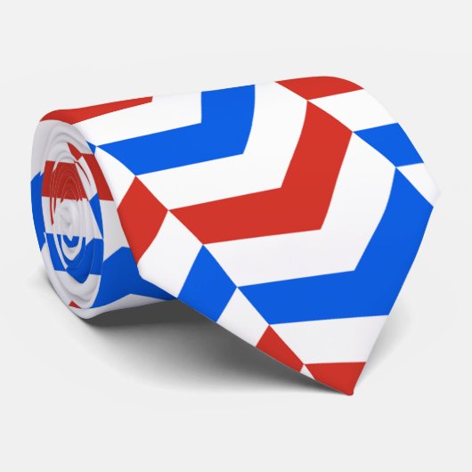 Visgraat Rood Blauw Minimaal Patroon Stropdas (Opgerold)