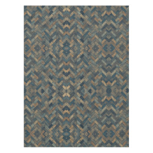 Visgraatpatroon in blauw bruin grijs tafelkleed