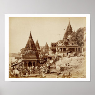 Vishnu Pud en Andere tempels, Benares (foto sepia) Poster