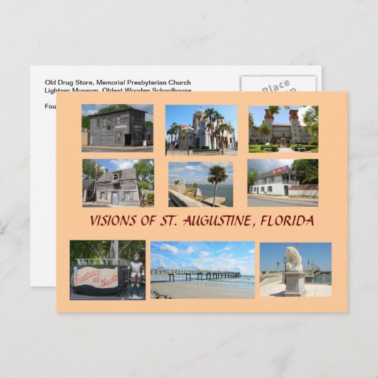 Visies van St. Augustine, Florida Briefkaart (Voorkant / Achterkant)