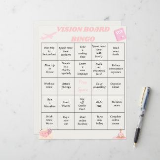Vision Board Bingo Goals Sheet