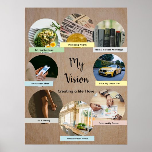 Vision Board with 8 Floating Photo Circles Poster (Voorkant)