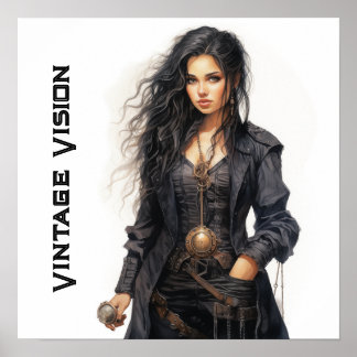 Vision Steampunk Jonge Vrouw Retro Poster