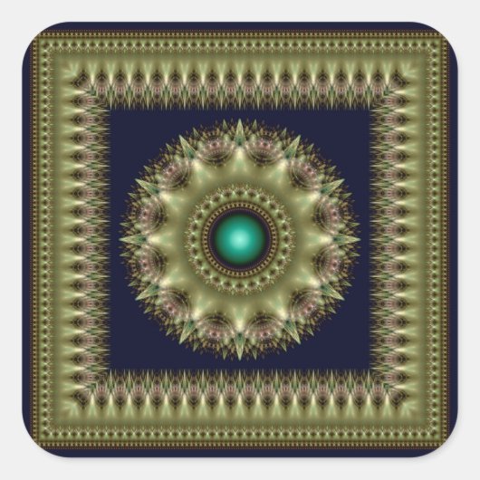 Visionary green fractal ornament square sticker (Voorkant)