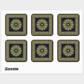 Visionary green fractal ornament square sticker (Vel)
