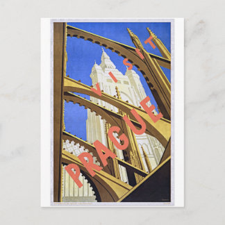 Visit Prague Vintage Travel Poster Art Briefkaart