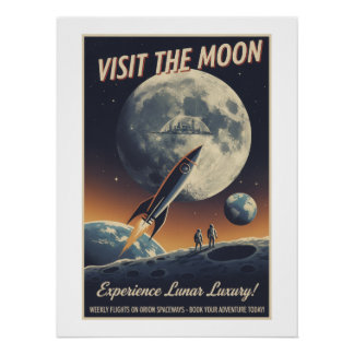 Visit the Moon - Retro travel poster Perfect Poster