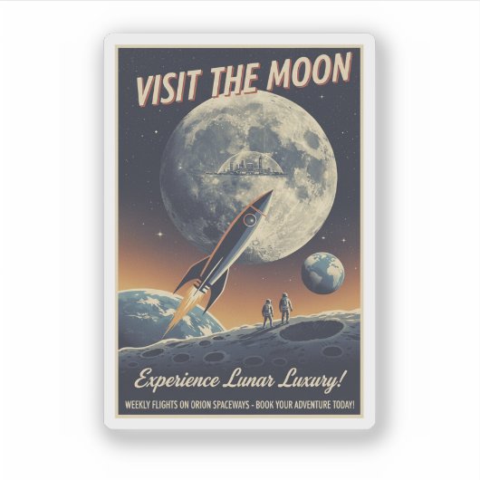 Visit the Moon - Retro travel poster Sticker (Voorkant)