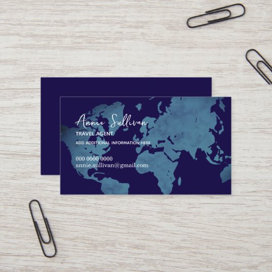 Visite Agent de voyage avec carte du monde bleue (Devant/Arrière en situation)