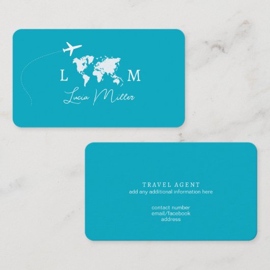 Visite Agent de voyages Azure monogramme carte du monde & (Devant / Derrière)