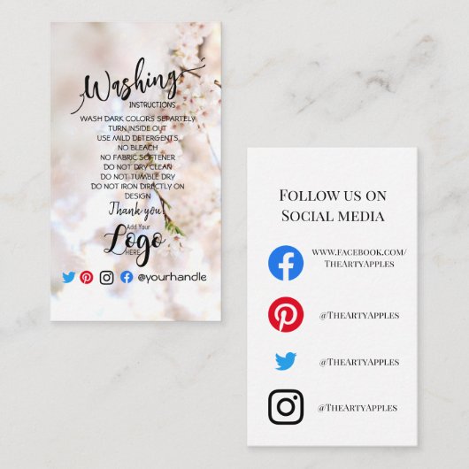 Visite AJOUTER DES instructions de lavage LOGO CARTE CART (Devant / Derrière)