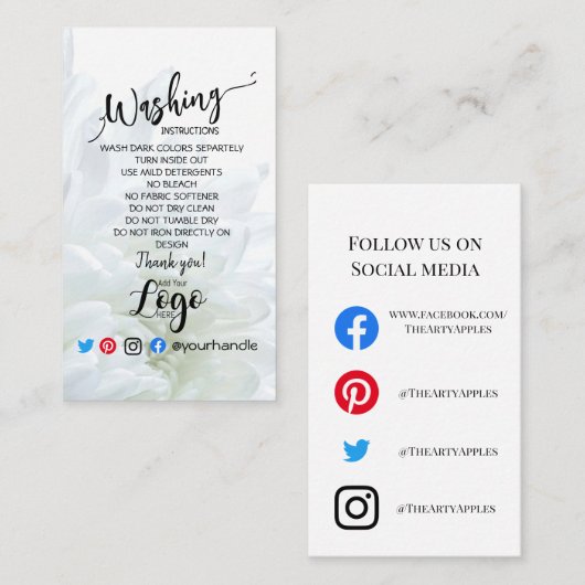 Visite AJOUTER LES instructions de lavage LOGO CARE CARTE (Devant / Derrière)