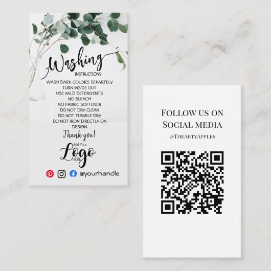 Visite AJOUTER LES instructions de lavage LOGO CARTE CART (Devant / Derrière)