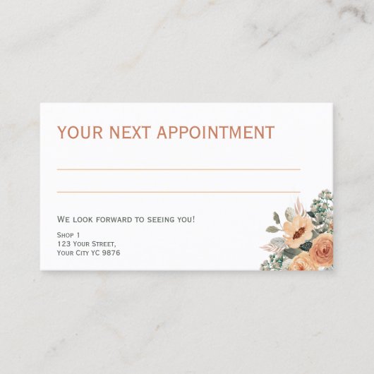 Visite Apricot floral blanc, pas de logo Carte de rendez- (Devant)