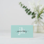 Visite Aqua Turquoise Nom simple et Initiales Carte de vi (Debout devant)