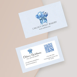 Visite Aquarelle bleu Floral Chef Casquette Carte de visi