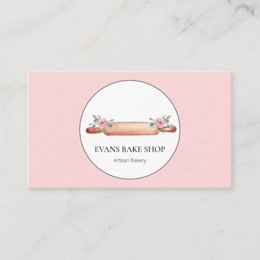Visite Aquarelle Rolling Pin boulangerie rose carte de vi (Devant)