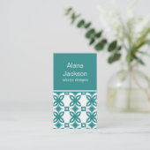 Visite Art déco fleurs Carte de visite, turquoise (Debout devant)