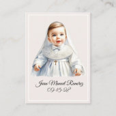 Visite Baptême catholique bébé garçon beige carte de souv (Devant)