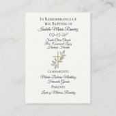 Visite Baptême catholique carte de souvenir fille (Dos)