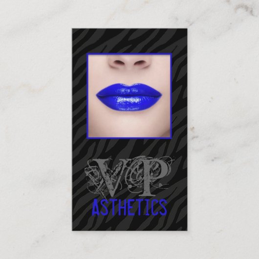 Visite Black Zebra Print Blue Lips Make Up Carte de visit (Devant)