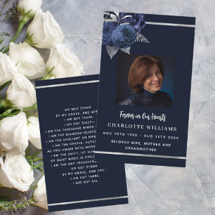 Visite Bleu blanc photo floral carte de prière funéraire