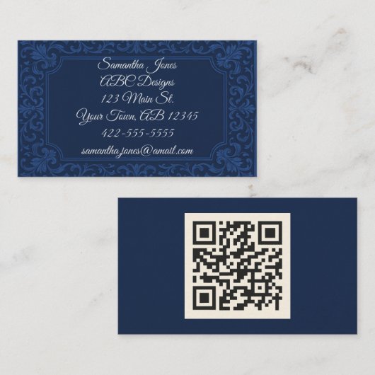 Visite Bleu de marine sur bleu Embossés QR Code Carte de (Devant / Derrière)