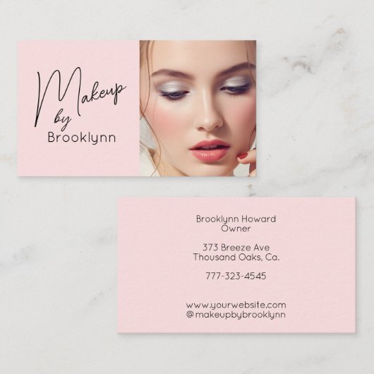 Visite Blush Rose Carte de Commerce de Maquillage Script (Devant / Derrière)