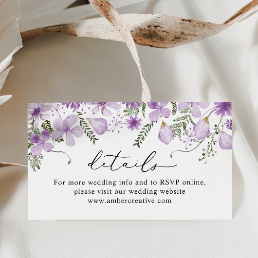 Visite Boho Lilac Mariage Site Web Détails Carte de boîti
