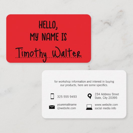 Visite Bonjour | Carte de nom rouge (Devant / Derrière)