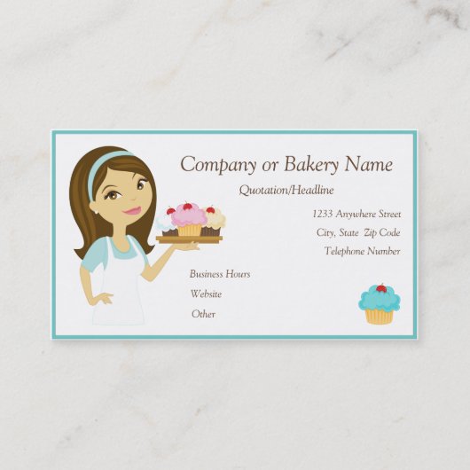 Visite Brunette/Aqua Cupcake Baker/Bakery 2 Carte de visi (Devant)