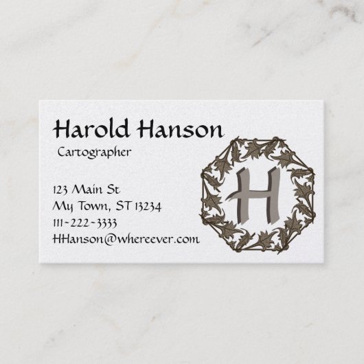 Visite Bus. Carte - Cercle de Feuilles avec Monogramme (Devant)