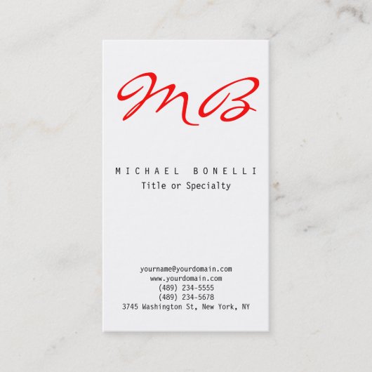 Visite Calligraphie rouge Monogramme noir blanc Carte de (Devant)