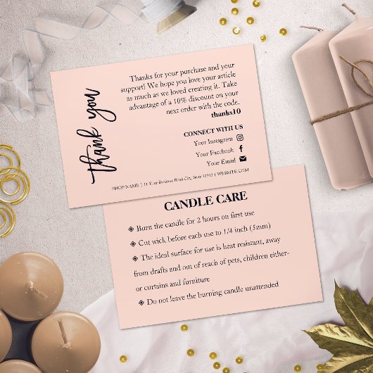 Visite Candle Care Pink Chic Script Carte de remerciement