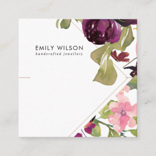 VISITE CARRÉ CARTE D'AFFICHAGE DE BRACELET FLORAL BURGOUNDY ROS