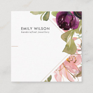 VISITE CARRÉ CARTE D'AFFICHAGE DE BRACELET FLORAL BURGOUNDY ROS