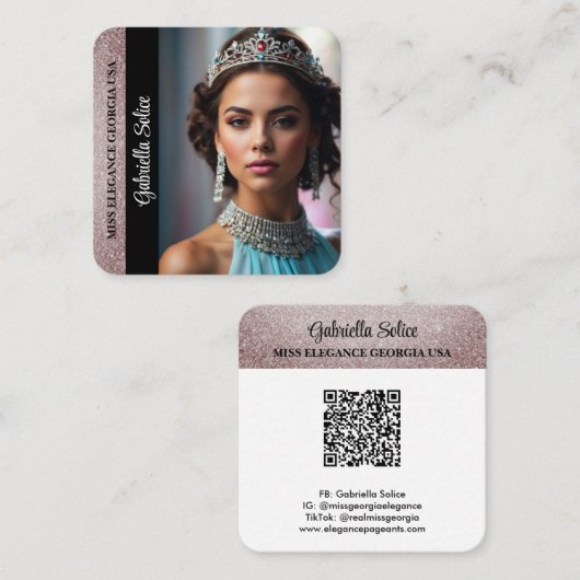 Visite Carré Carte d'appel de concours de beauté avec code QR G (Devant / Derrière)